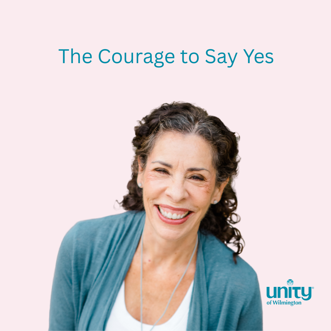 Picture of Reverend Ellen Contente with the Unity Logo and Blog Title Pink Background